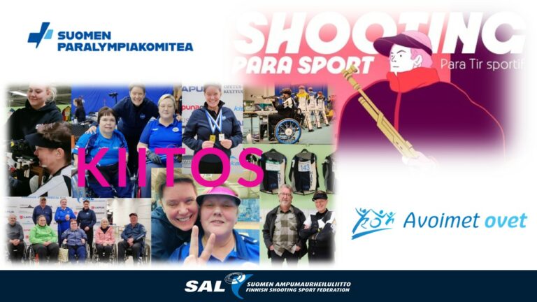 Koontikuvassa kuvia para-ampumaurheilun lajiväestä, päällä teksti "KIITOS" ja alla SAL-logo.